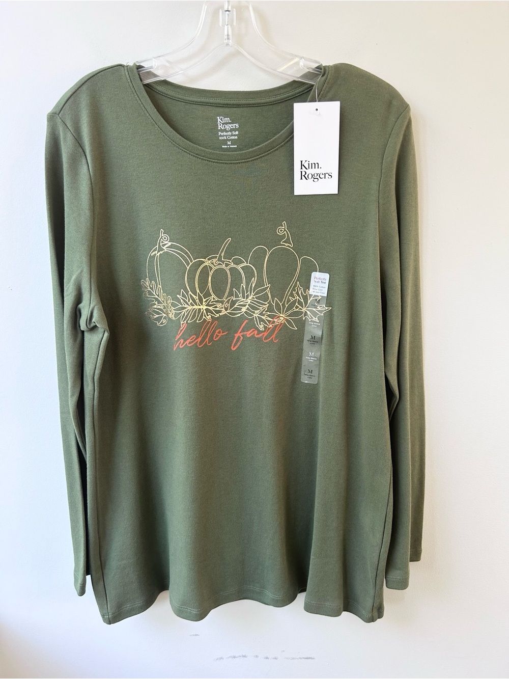 NWT Kim Rogers Hello Fall pumpkin long sleeved tee